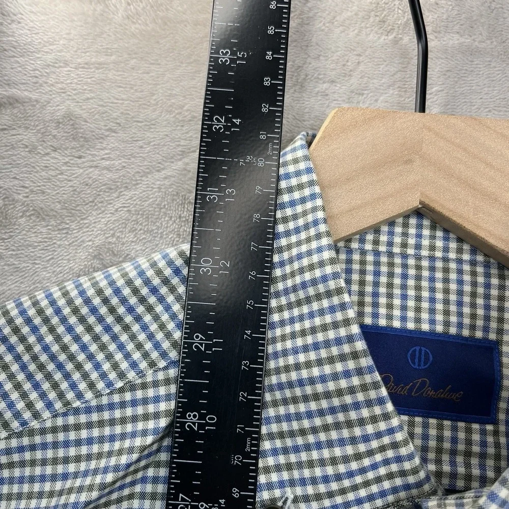 David Donahue Button Up Dress Shirt Mens M Blue Green Check Cotton Long Sleeve